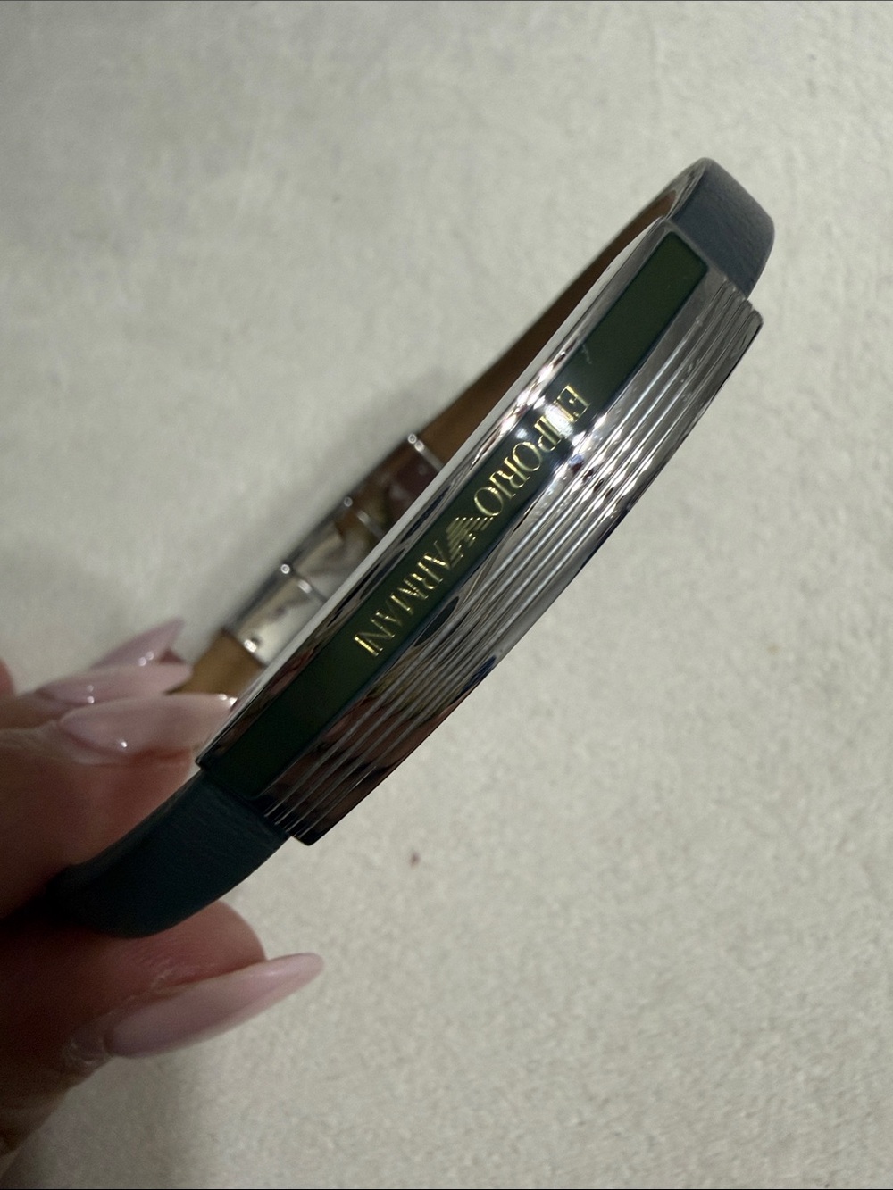 Emporio Armani Green and Silver Logo Accent Bangle